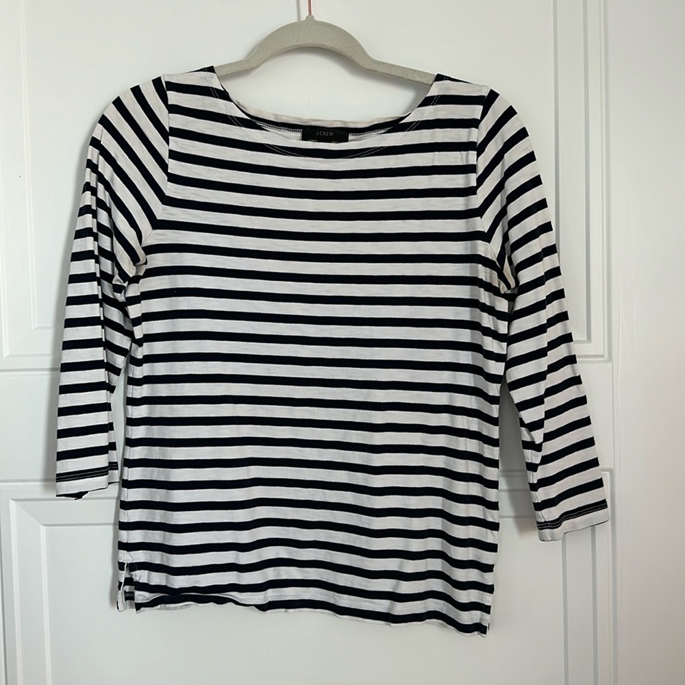 J. Crew S Black and White Stripe Boatneck Top